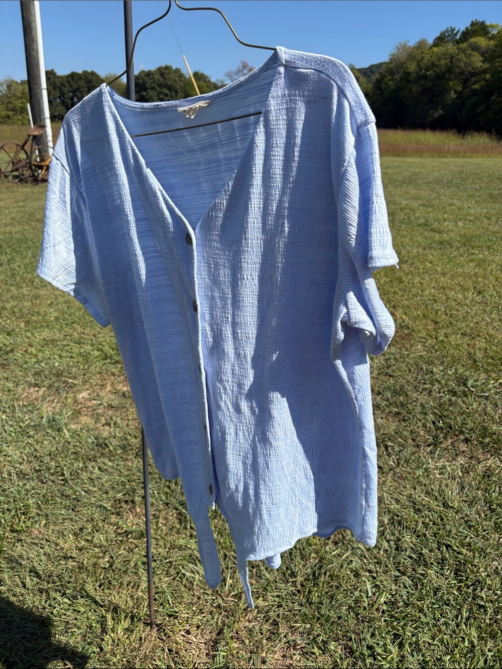 Weatherproof Light Blue Short-Sleeve Button-Down Top